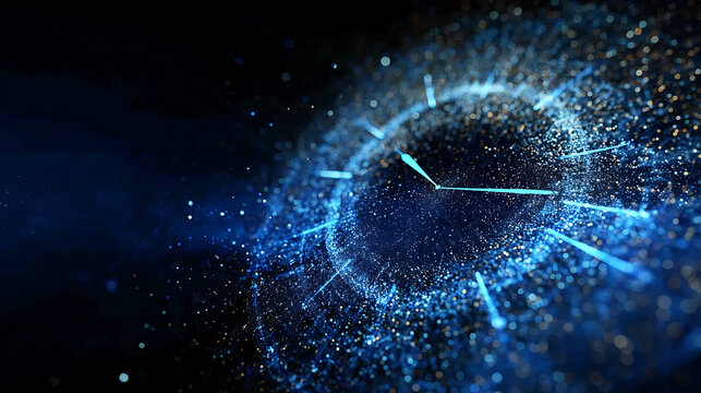 Abstract representation of time using particles forming a clock face