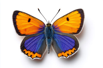 Vibrant orange and blue butterfly on white background