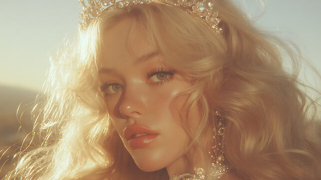 A portrait of a fair lady wearing crown, emanating elegance and grace