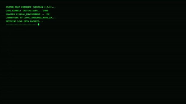 System Boot Sequence Interface with Cloud Database Connection | Server Initialization HUD Motion Graphic for Software Development, IT Infrastructure, and Cloud Computing Backgrounds.