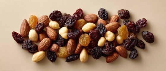 Dried nuts and raisins pile a generous pile of dried nuts and dried raisins perfect for snacking or baking