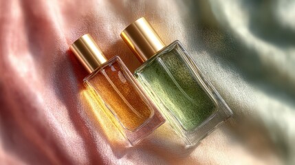 Perfume bottles on pink surface two elegant perfume bottles displayed on a soft pink background showcasing their design