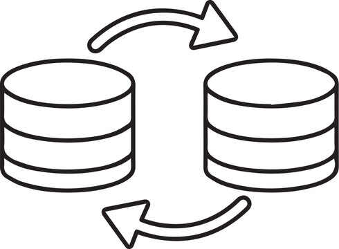 Data synchronization icon vector with two server stacks and curved arrows