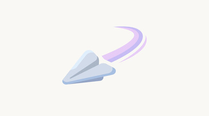 Fototapeta premium A simple light blue paper airplane gracefully soaring with a soft purple motion trail, symbolizing swift travel and imagination.