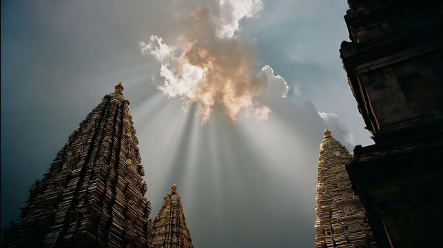 Awe-inspiring view of an ancient temple under the radiant sky and sunlight