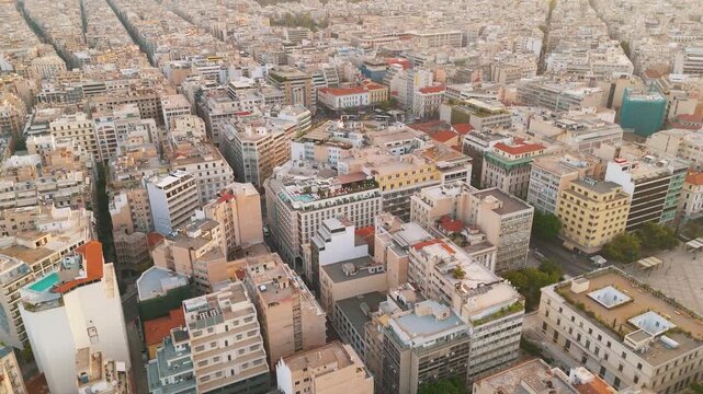Aerial view of Omonia square Athens, showing urban landscape and buildings