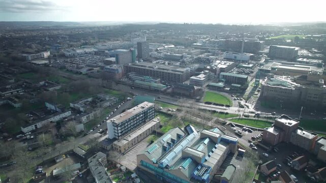 Aerial Drone View Of Basildon Town In Distance