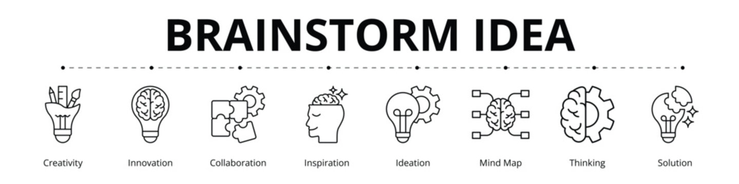 Brainstorm Idea Line Banner Web Icon Set Vector Illustration