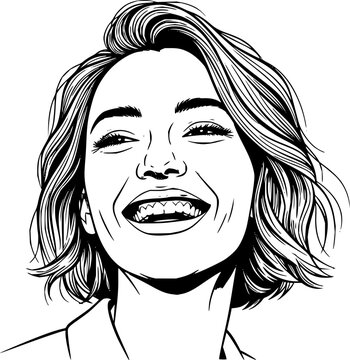 Joyful woman with short hair smiling brightly