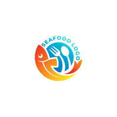 Fish logo and cutlery design template, seafood logo restaurant