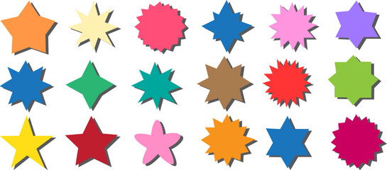 Colorful starburst shapes collection flat vector illustration set, comic explosion badge design © Satou Akira