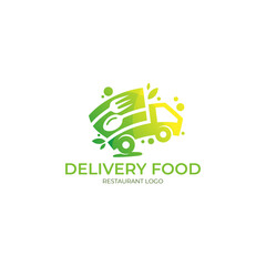 logo of a food truck at a restaurant, truck and leaf nature logos