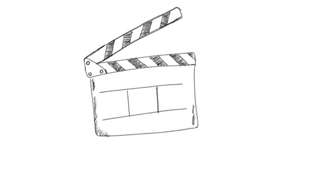 Clapperboard frame by frame stop motion animation on a white and black background, perfect for motion graphics, comics, or energetic.