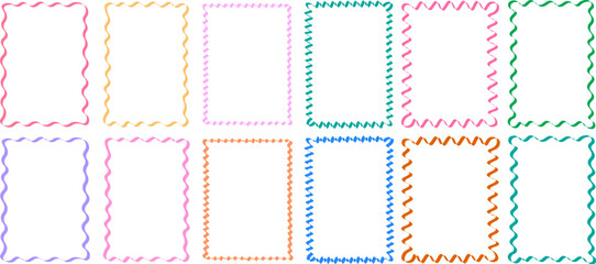 Hand drawn decorative frame border set vector collection, colorful wavy and zigzag rectangle outlines