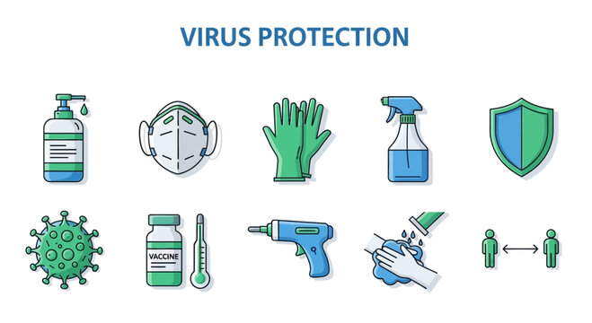 Virus protection icons displayed in two rows under a blue header