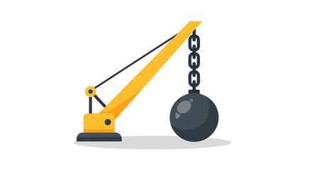 Wrecking Ball Demolition Crane Flat Design Icon. Heavy Construction Equipment for Building Destruction and Renovation Projects