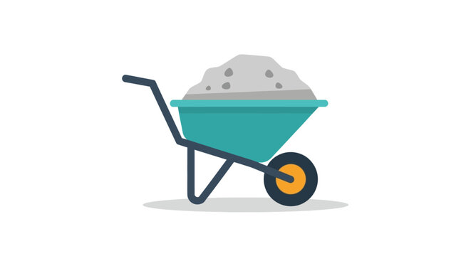 Flat Design Illustration of a Wheelbarrow Filled with Sand, Gravel or Cement - Construction and Gardening Equipment Icon