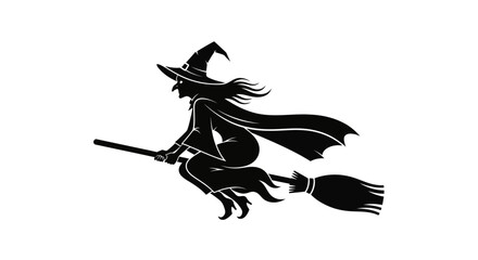 Obraz premium Witch on Broomstick Silhouette Flying.