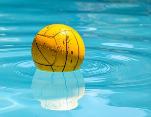 A yellow ball floats on rippling water surface