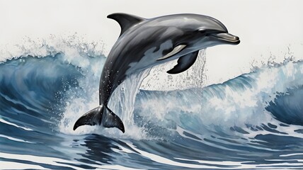 Obraz premium Dolphin Leaping Out of Ocean Waves in Dynamic Marine Scene