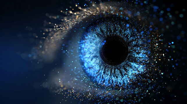 A mesmerizing close-up of a vibrant blue eye, radiating with intricate details and a captivating gaze