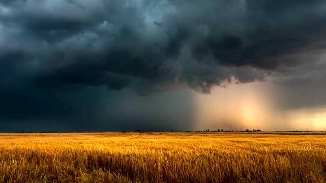Dramatic Lightning Strikes Over Golden Wheat Field