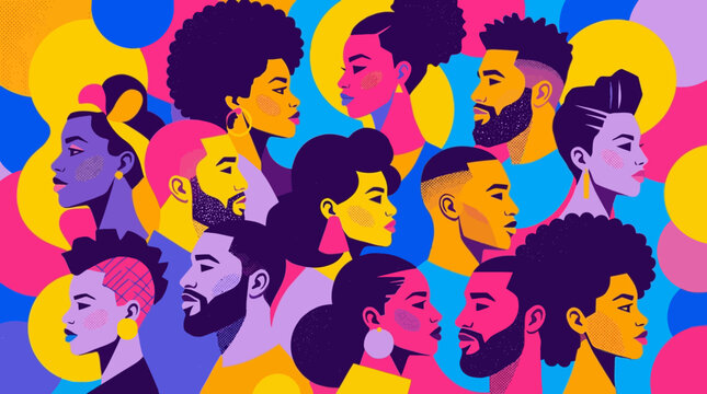 Vibrant Diverse Black Community Illustration: Unity, Representation & Inclusion in Modern Pop Art Style
