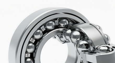 Detailed close-up of ball bearing with metallic balls and silver rings
