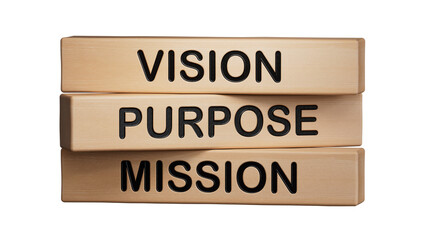 Vision Purpose Mission symbol. Concept word Vision Purpose Mission on wooden blocks.Business and Vision Purpose Mission concept.Supports PNG files with transparent backgrounds.