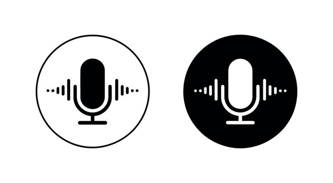Microphone Sound Wave Icon Podcast Recording Symbol Black Circle Vector