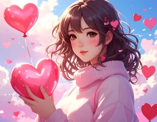 A young woman holds a heart