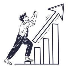 A man pushing an upward trending arrow on a graph