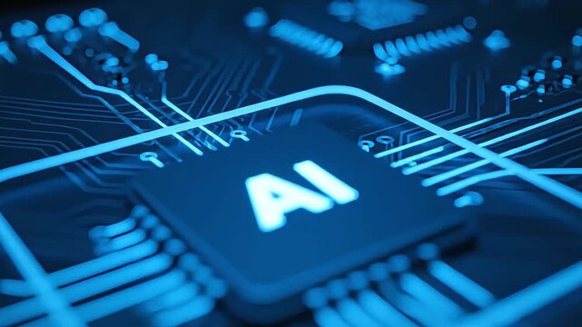 Advanced AI processor illuminating a complex electronic motherboard, symbolizing next-generation artificial intelligence and machine learning innovation
