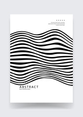 Minimalist monochromatic poster featuring dynamic flowing wavy lines in a high contrast black and white abstract style