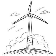 A wind turbine on a hill with clouds in the background © Forida