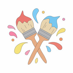 Two Crossed Paintbrushes With Vibrant Red And Blue Paint Splashes For Creative Art Projects