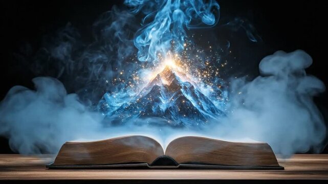 A book emitting glowing mist that forms shapes