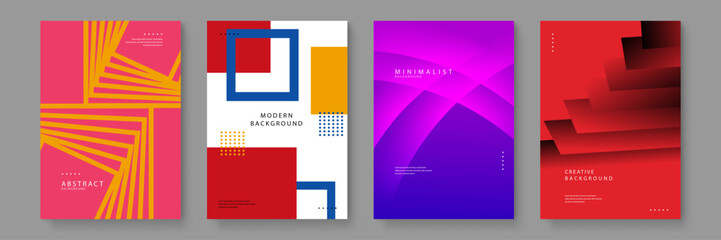 Naklejka na ściany i meble Collection of four premium abstract backgrounds featuring geometric shapes vivid colors and modern minimalist compositions for creative projects
