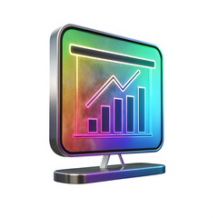 Modern computer monitor displaying vibrant cityscape visualization on its screen isolated on transparent background