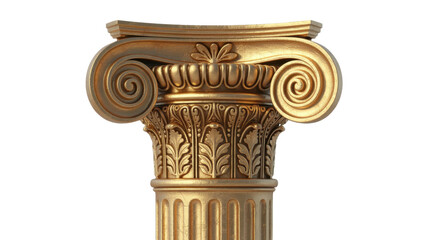Golden Corinthian column capital with scroll details isolated on a transparent background