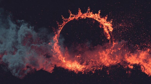 Minimalist crown silhouette turning into burning embers and ash on black background with orange and red tones, elegant and haunting modern design concept.