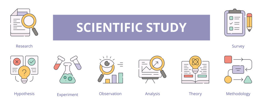 Scientific Study Lineal Color Banner Web Icon Set Vector Illustration