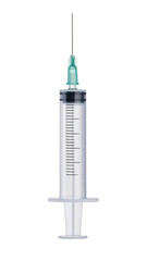 Clear disposable medical syringe with a sharp metal needle attached featuring measurement markings for precise liquid dosage administration&nbsp;&nbsp;