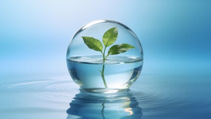 Plant in water inside glass sphere