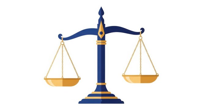 A blue and gold scale illustration on a white background