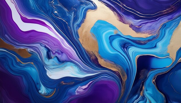 Abstract Blue And Purple Liquid Marble Texture With Gold Accents Elegant Luxurious Background Design