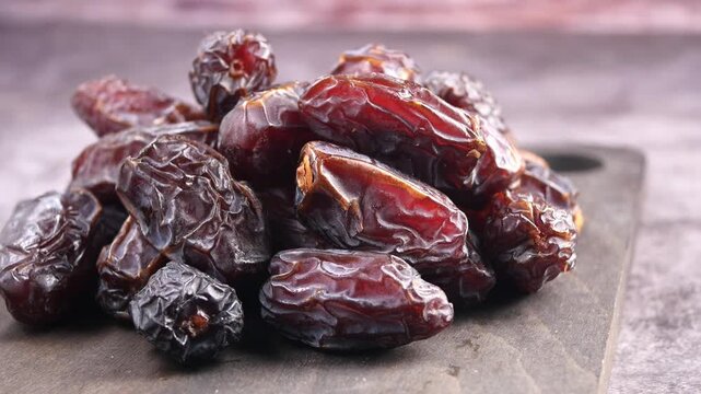 Fresh dates on a wooden board ready for tasting