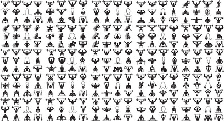 Collection of various fitness and exercise icons and symbols for healthy lifestyle and workout routine planning