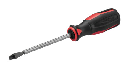 Black and red screwdriver with silver shaft handle isolated on a transparent background