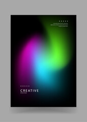 Fototapeta premium Creative abstract poster featuring a soft mesh gradient with glowing pink green and blue colors on a dark background